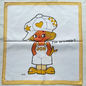 Vintage Cartoon Handkerchief: Japanese Kid Art