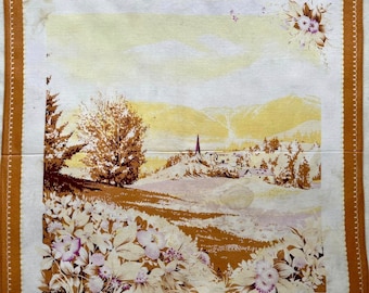 Vintage Floral Handkerchief: Japanese Landscape Print (16"x16")
