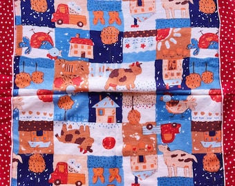 Vintage Japanese Animal Print Handkerchief: Folk Art
