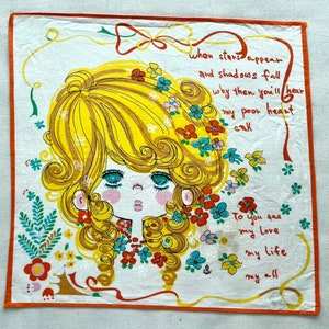 Vintage Ado Mizumori Handkerchief / Japanese Handkerchief / Art Handkerchief / Cartoon Handkerchief