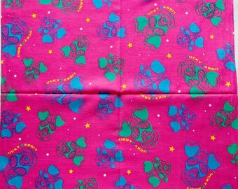 Vintage Rabbit Print Handkerchief: Pink Animal Nature Scarf