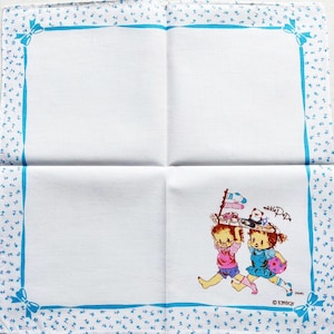 Vintage Japanese Cartoon Handkerchief: Children&#39;s Art