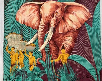 Vintage Elephant Print Handkerchief: Tropical Nature Design