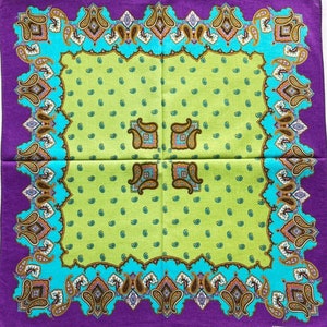Vintage Paisley Handkerchief: Purple & Green Cotton Pocket Square