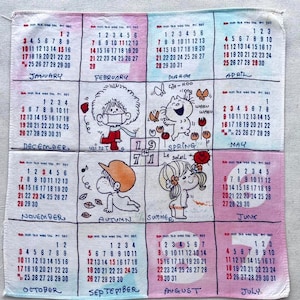 Vintage 1971 Cartoon Calendar Handkerchief