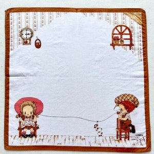 Vintage Japanese Cartoon Handkerchief: Children&#39;s Art
