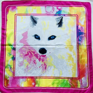Fazzoletto di seta vintage con motivo lupo: sciarpa con stampa animalier