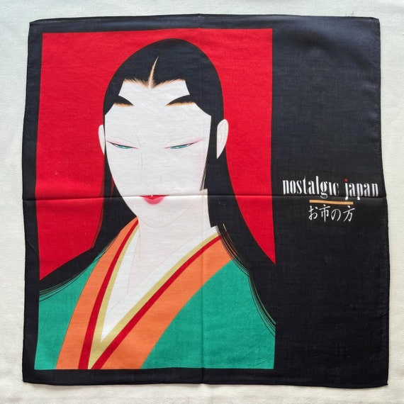 Vintage Japanese Art Handkerchief: Nostalgic Woman Portrait