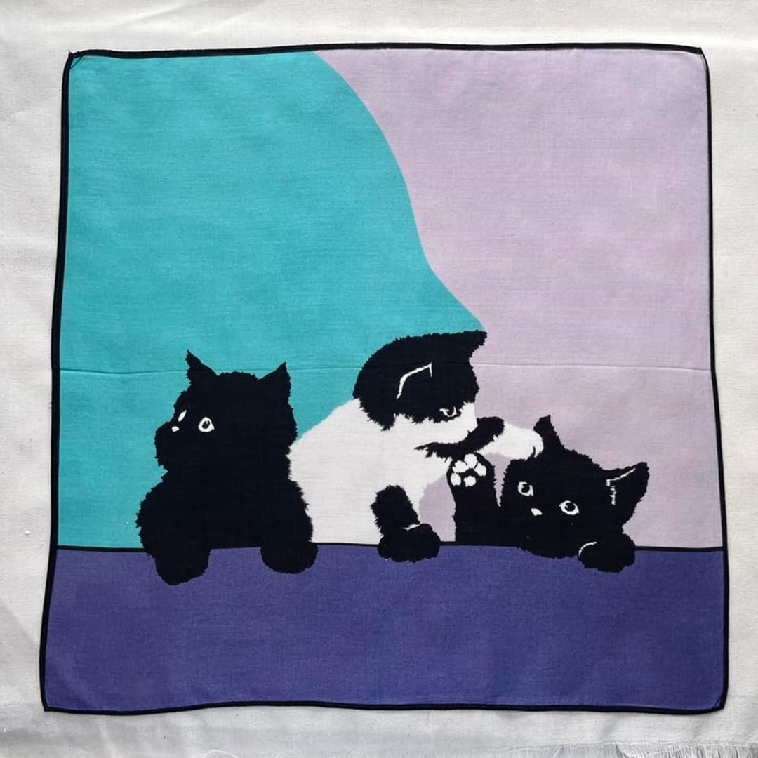 Vintage Cat Handkerchief / Vintage Animal Handkerchief / Cat Lover ...