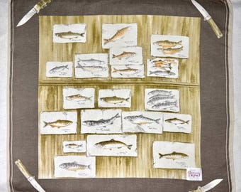 Vintage Papas Fish Illustration Handkerchief – Rustic Fishing Art Hankie – Retro Angler Print Pocket Square