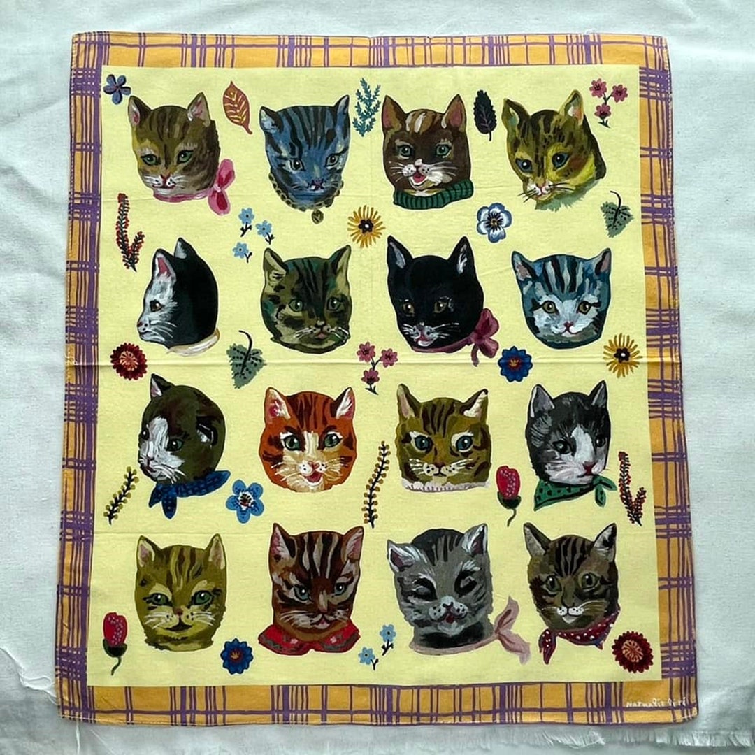 Vintage Cat Handkerchief / Vintage Animal Handkerchief / Cat Lover ...