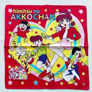Vintage Himitsu no Akko-chan Handkerchief / Japanese Handkerchief / Cartoon Handkerchief