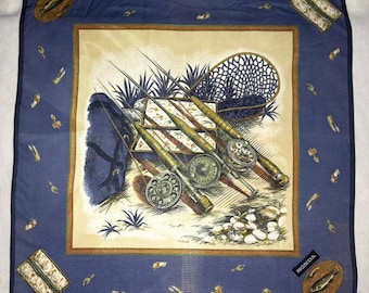 Vintage Fishing Handkerchief – Fly Fishing Rods & Lures Print
