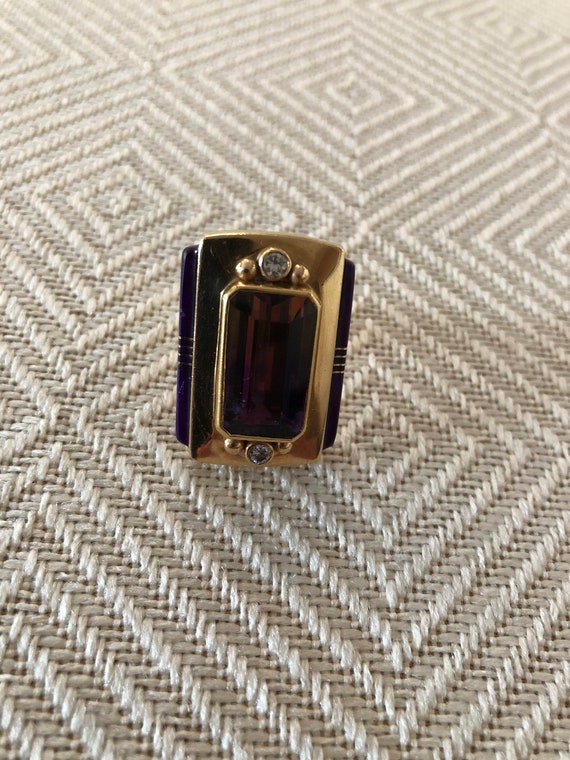 Art Deco 18k yellow gold multi diamond ametrine, … - image 3