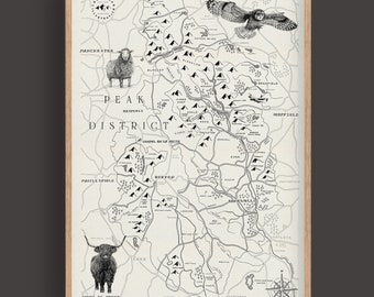 The Peak District National Park Illustrated Map  Print | Hand-Drawn UK Travel Poster | Digital Artwork