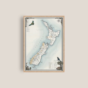 Neuseeland Map Print | Illustrierte Landkarte Kunst | Reise Geschenke | Hand gezeichnete Wandkunst | Reise Dekor