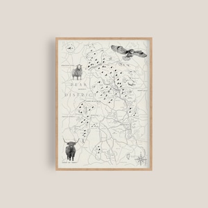 Carte illustrée du parc national de Peak District Imprimer | Affiche de voyage britannique dessinée à la main | Art Giclée minimaliste | Cadeau d'aventure de randonnée vintage