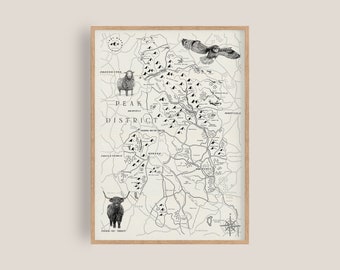 The Peak District National Park Illustrated Map  Print | Hand-Drawn UK Travel Poster | Minimalist Giclée Art | Vintage Hiking Adventure Gift