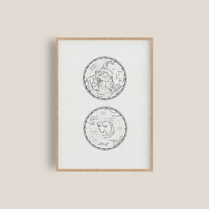 Oeuvre d'art des régions polaires | Impression de carte de l'Arctique et de l'Antarctique | Pôles Nord et Sud | Impression de carte illustrée