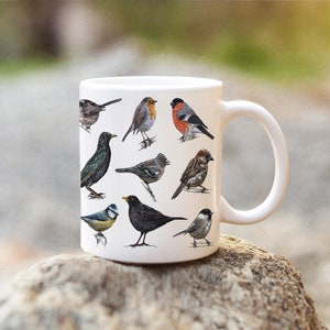 British Garden Birds Mug | Wildlife Nature Gift | Birdwatching Illustrated Ceramic