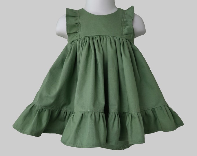 Baby Girl Cotton Dress in Green / Flower Girl Dress