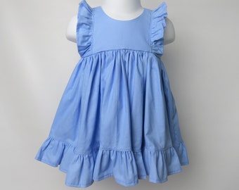 Baby Girl Cotton Dress in Baby Blue / Flower Girl Dress
