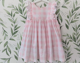 Girls' Pink Gingham Cotton Dress
