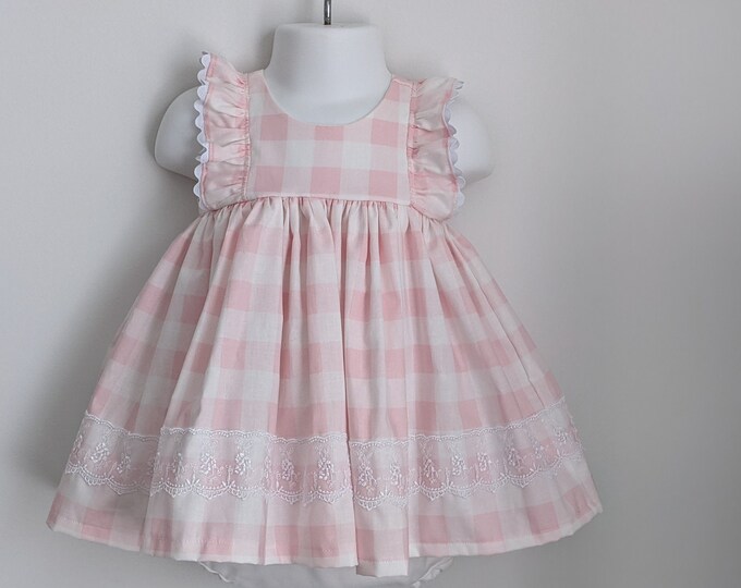 Baby Girl Cotton Dress Set in Pink Gingham