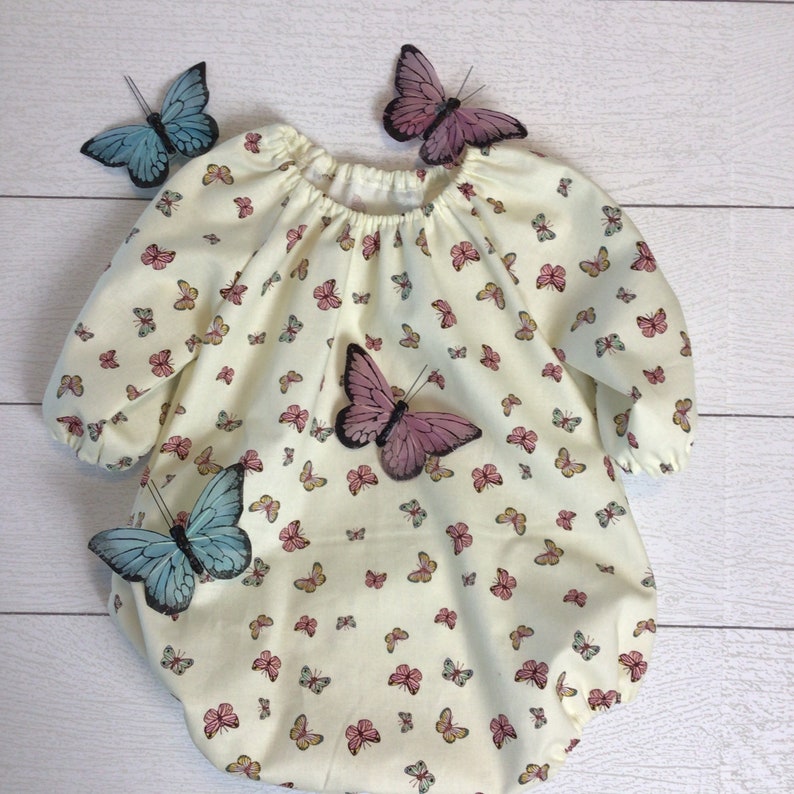 Baby Girl Bubble in Ivory Butterflies