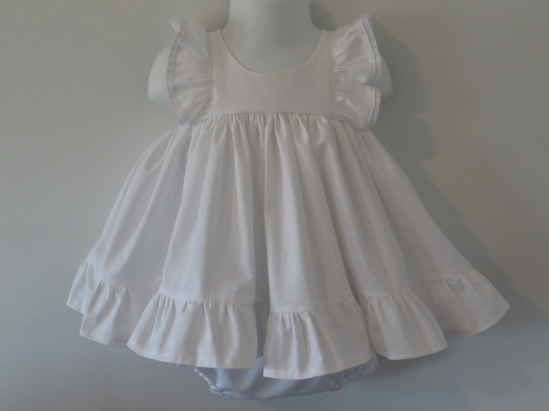 Baby Girl Cotton Dress in White With Lace / Flower Girl Dress - Etsy