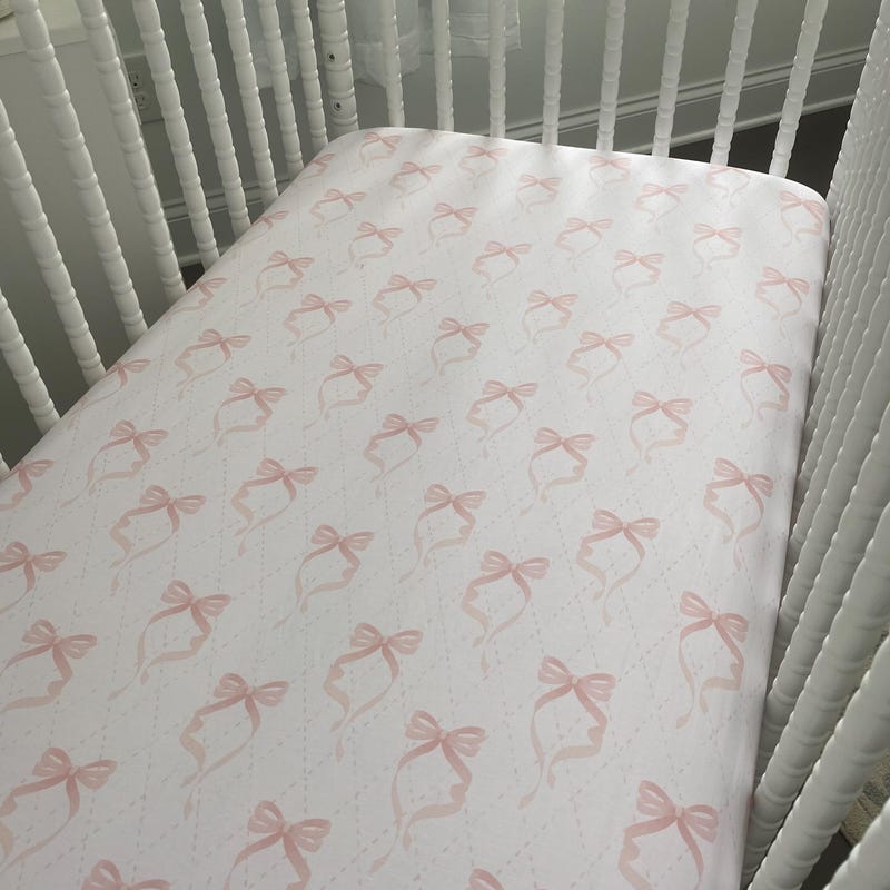 Fitted Crib Sheet Pink Bow