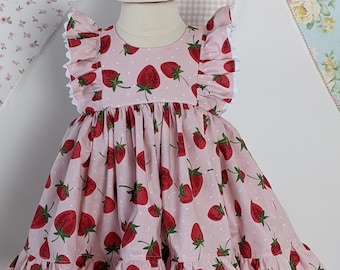 Baby Girl Dress Set in Pink with Strawberry Print