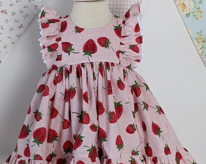 Baby Girl Dress Set in Pink with Strawberry Print