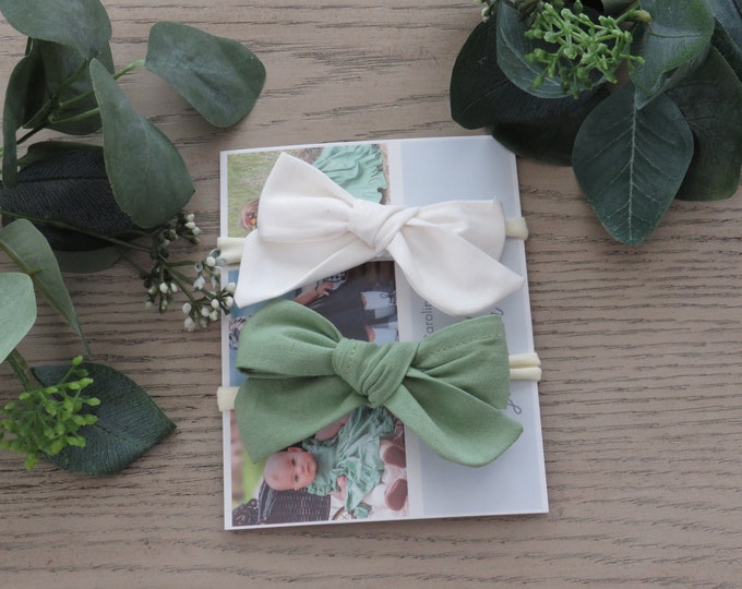 Baby Girl Headband 2 pack Ivory and Sage