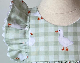 Baby Girl Cotton Dress Set in Silly Goose Green Gingham