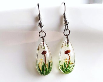 Forest Moss Drop Earrings \u2022 Terrarium Dangle Earrings \u2022 Resin Globe Earrings \u2022 Green Terrarium Jewellery \u2022 Earrings for Forest Wedding