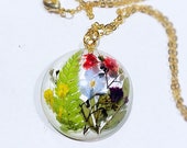 Real leaf flower necklace, Terrarium statement necklace, Plant lovers gift, Handmade necklaces for women, Garden necklace, Resin jewelry