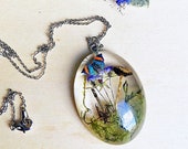 Resin mushroom jewelry, Botanist gift, Big pendant necklace, Butterfly necklace, Statement necklace, Woodland jewelry, Nature jewelry