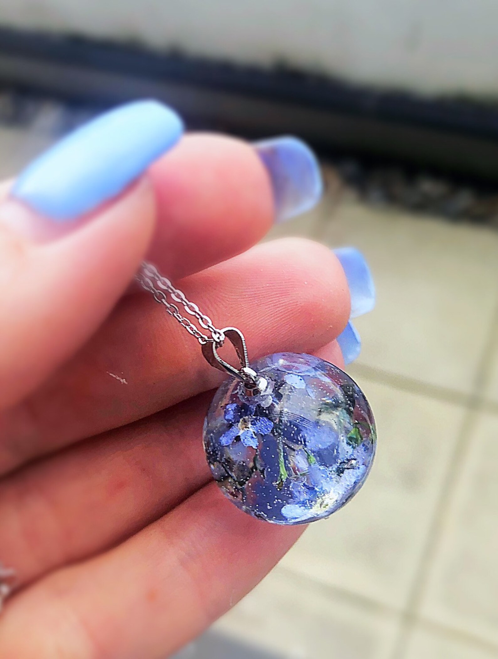 Terrarium Me Not Necklace Blue Wedding Jewelry Blue Etsy UK