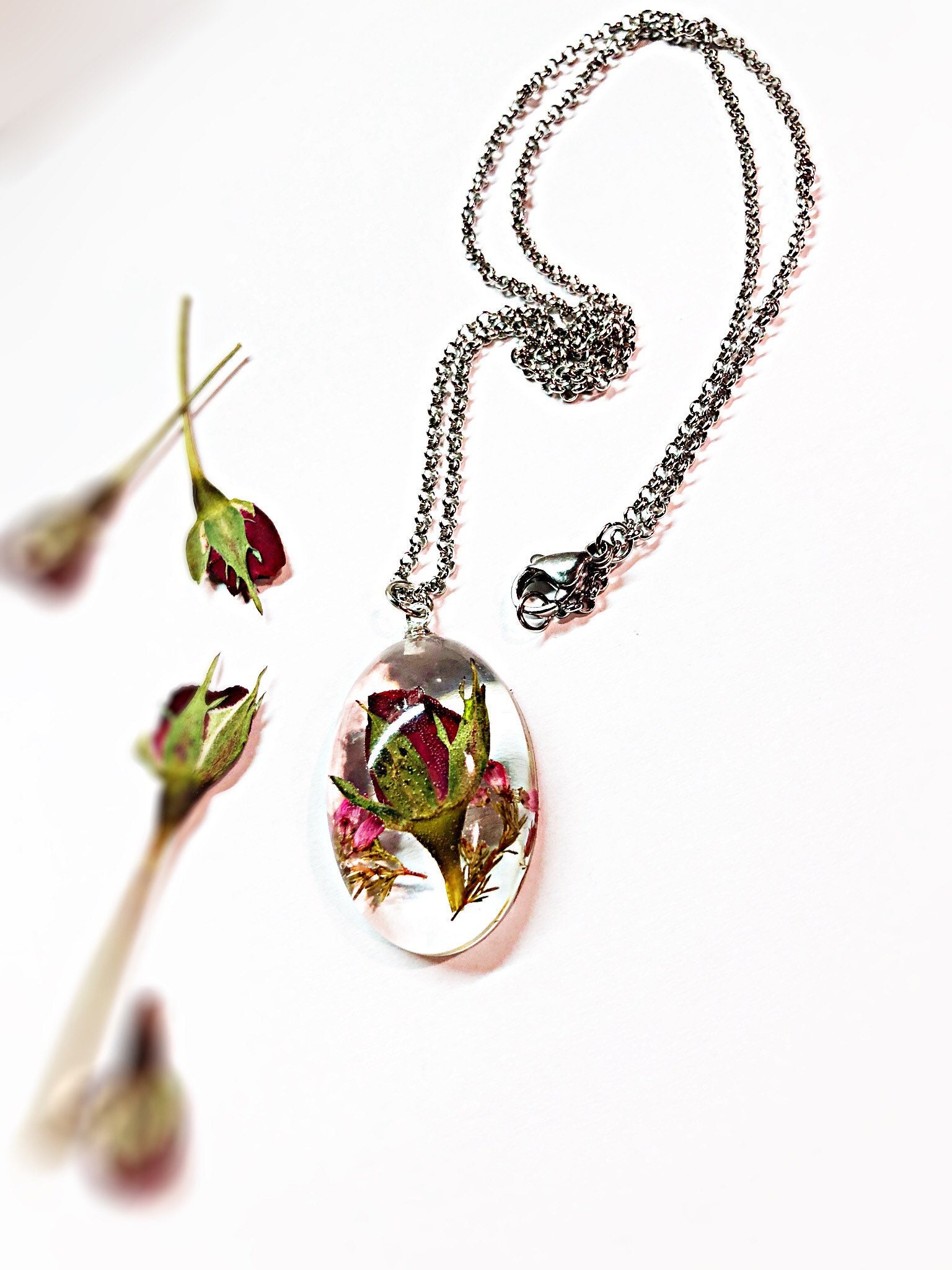 Dried Flower Necklace Red Rose Necklace Real Flower Jewelry Etsy