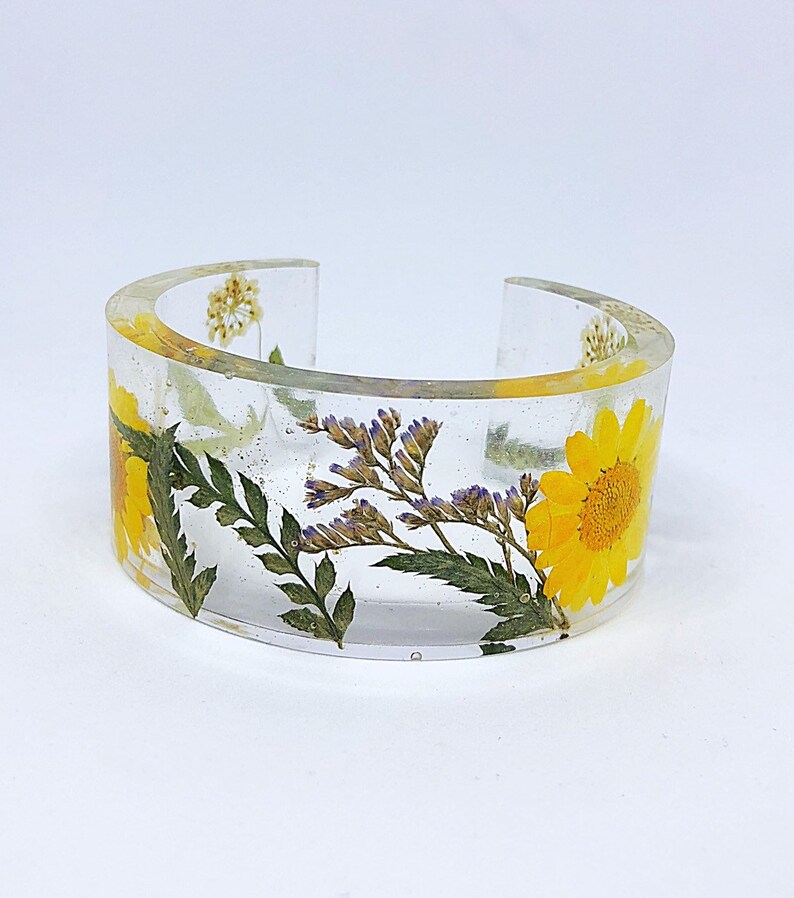 Real flower cuff bracelet Statement resin bracelet Unique Etsy