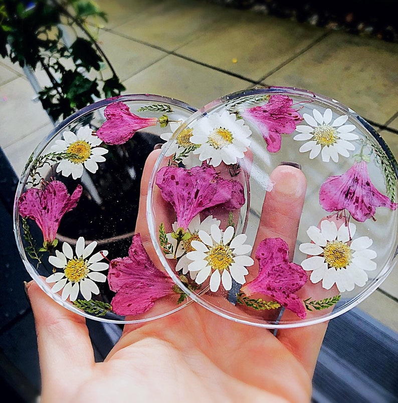 Pressed Flower Resin Coasters Real Flower Boho Coasters Etsy