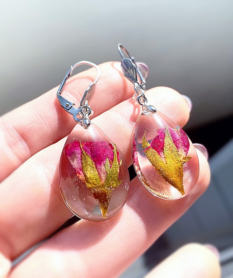 Real Pressed Flowers Rose Jewelry Romantic Resin Jewelry Etsy