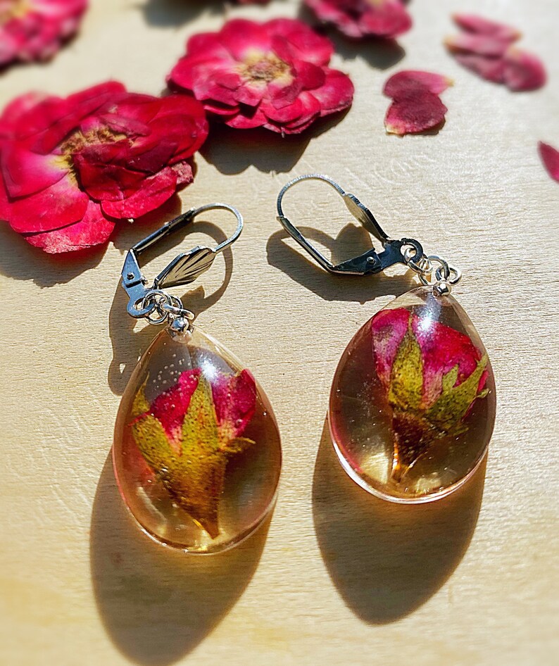 Real Pressed Flowers Rose Jewelry Romantic Resin Jewelry Etsy