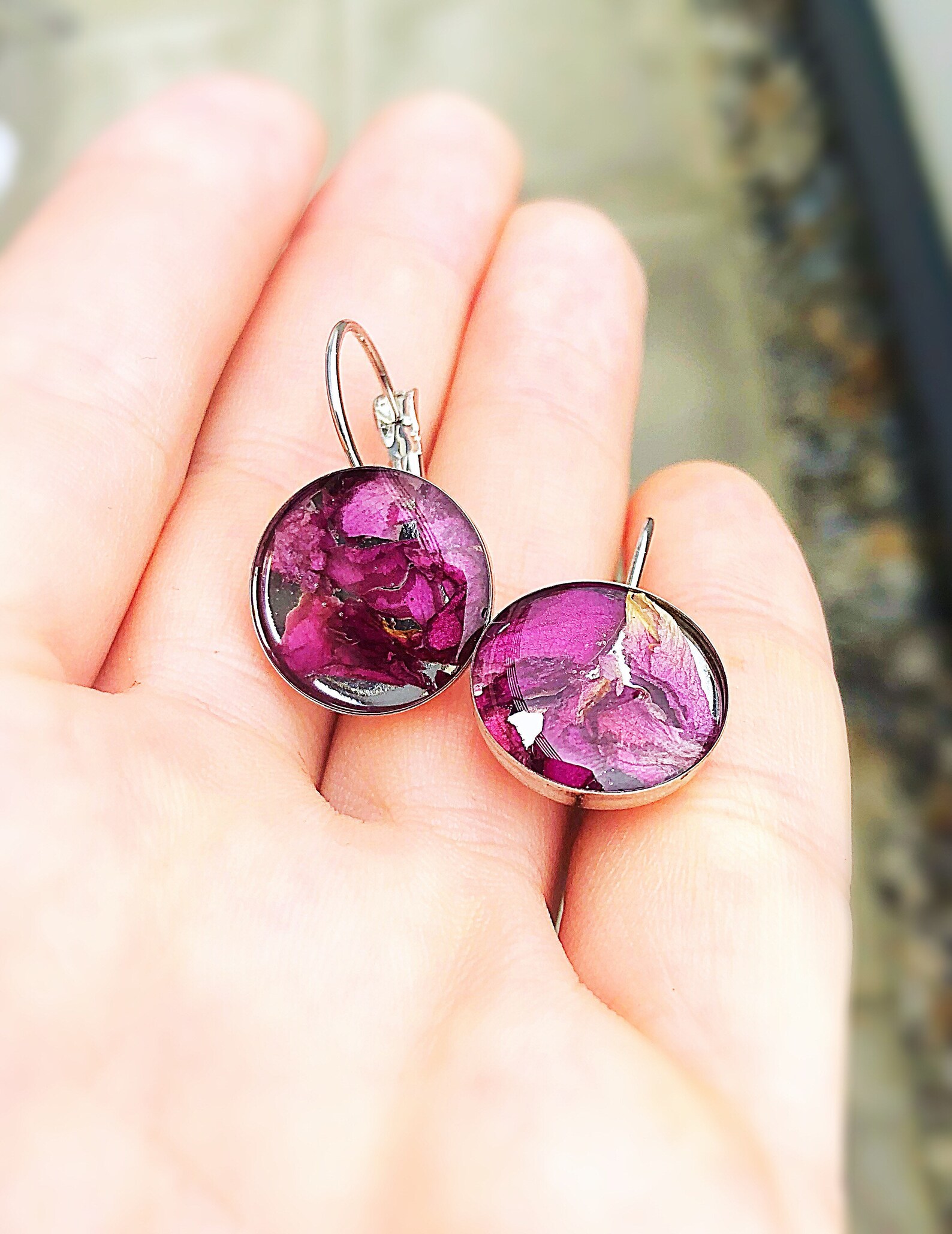 Resin Earrings Minimalist Earrings Flower Earrings Terrarium Etsy