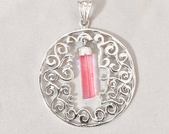 Pink Tourmaline Art Nouveau Silver Pendant