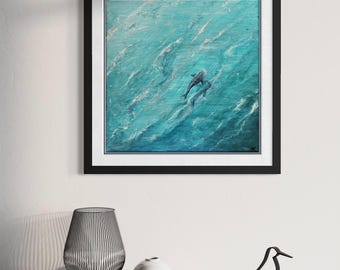 Whale Shark Acrylic Painting // fine art ocean decor // 12 x 12 art print