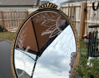 Hand-Engraved Sunflower Mirror | Gold Framed Mirror | Available for Custom Work
