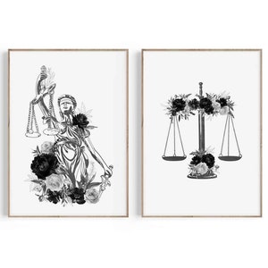Law Office Decor, Lawyer Gift, Law School Graduation Gift, Attorney Gift, Lady Justice, Scales of Justice Art, Lawyer Print Set, Law Art