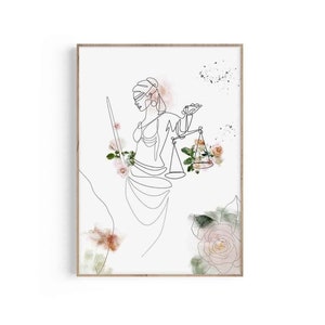 Lady Justice One Line Art Print, Attorney Art, Lawyer Gift, Lawyer Office Decor, Law School Graduation Gift, Themis Print, Bar Exam Gift